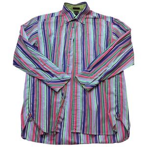 Tommy Hilfiger Mens Multi Color Striped Button Down Shirt 80s 2-Ply Cotton M